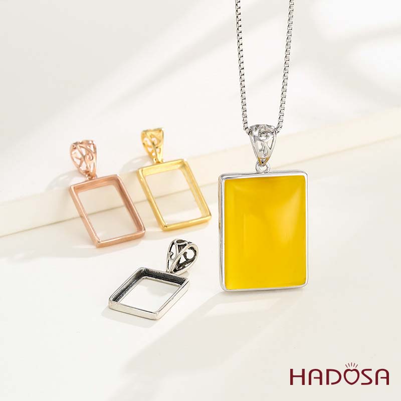 Khung bạc mặt dây chuyền chữ nhật 13x17mm