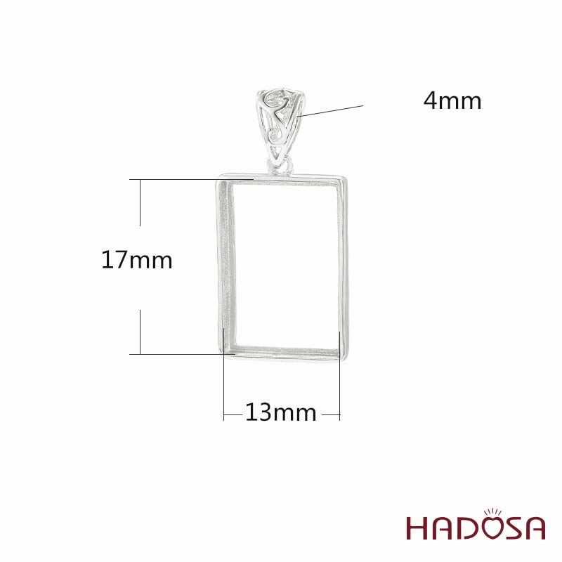 Khung bạc mặt dây chuyền chữ nhật 13x17mm