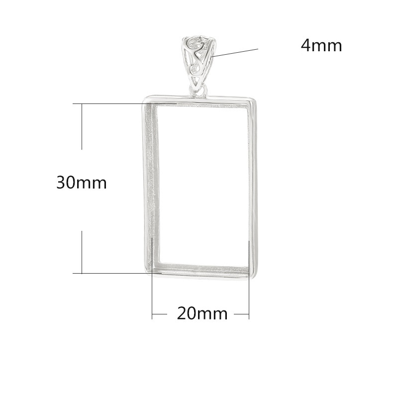 Khung bạc mặt dây chuyền chữ nhật 13x17mm