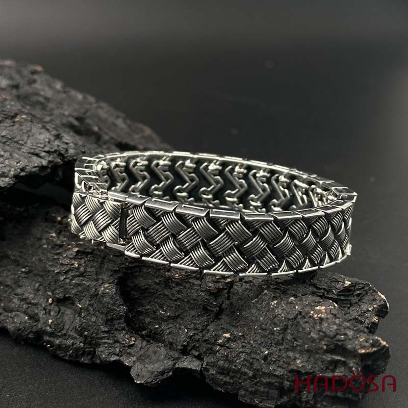 Lắc Tay Bạc 925 Nam Quốc Phong Dệt Vân Lưới