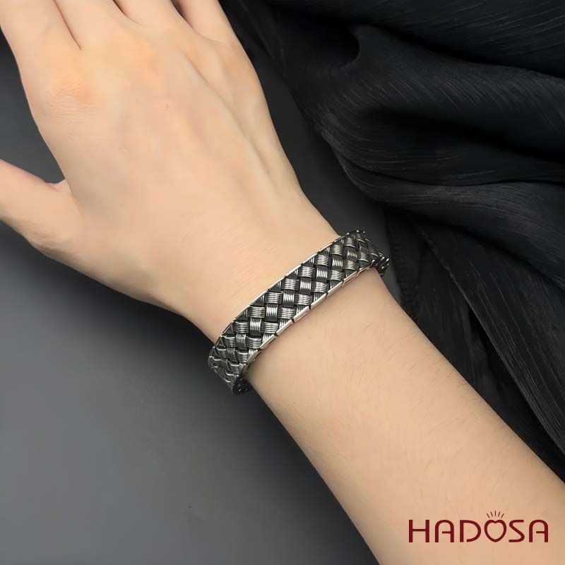 Lắc Tay Bạc 925 Nam Quốc Phong Dệt Vân Lưới