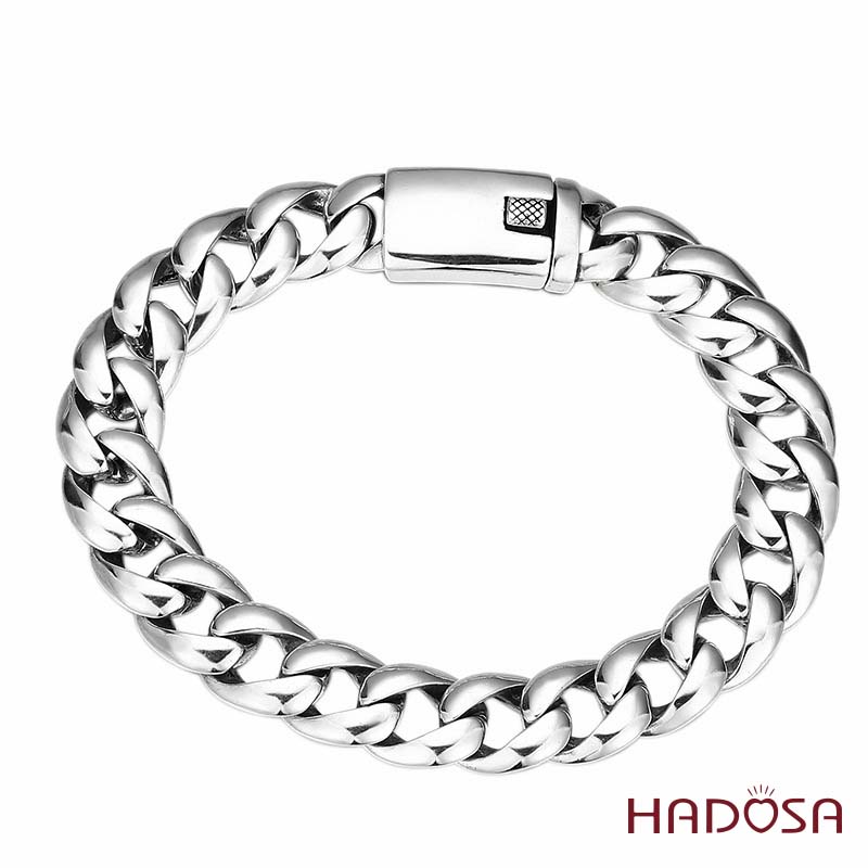 Lắc tay nam bạc Thái mắt xích trơn dày tối giản