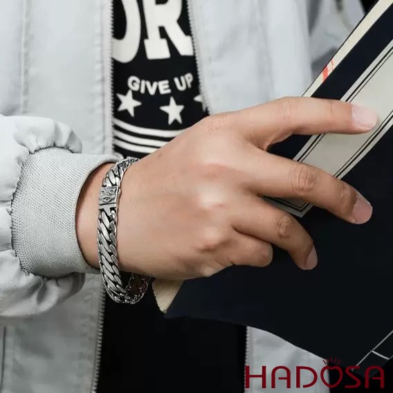 Lắc Tay Nam Bạc Móc Xích Bán Nguyệt Kỳ Lân 20cm