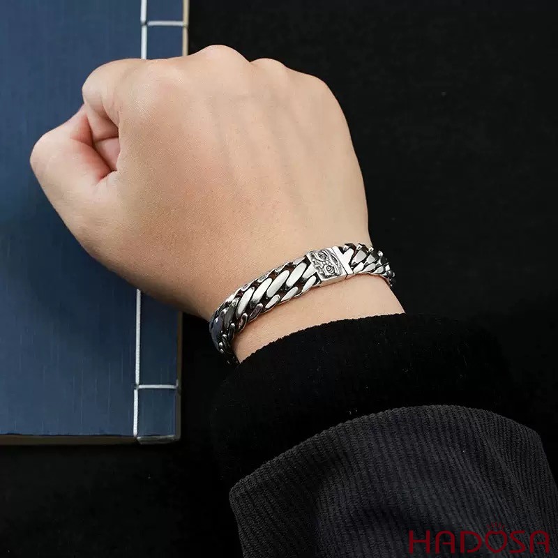 Lắc Tay Nam Bạc Móc Xích Bán Nguyệt Kỳ Lân 20cm