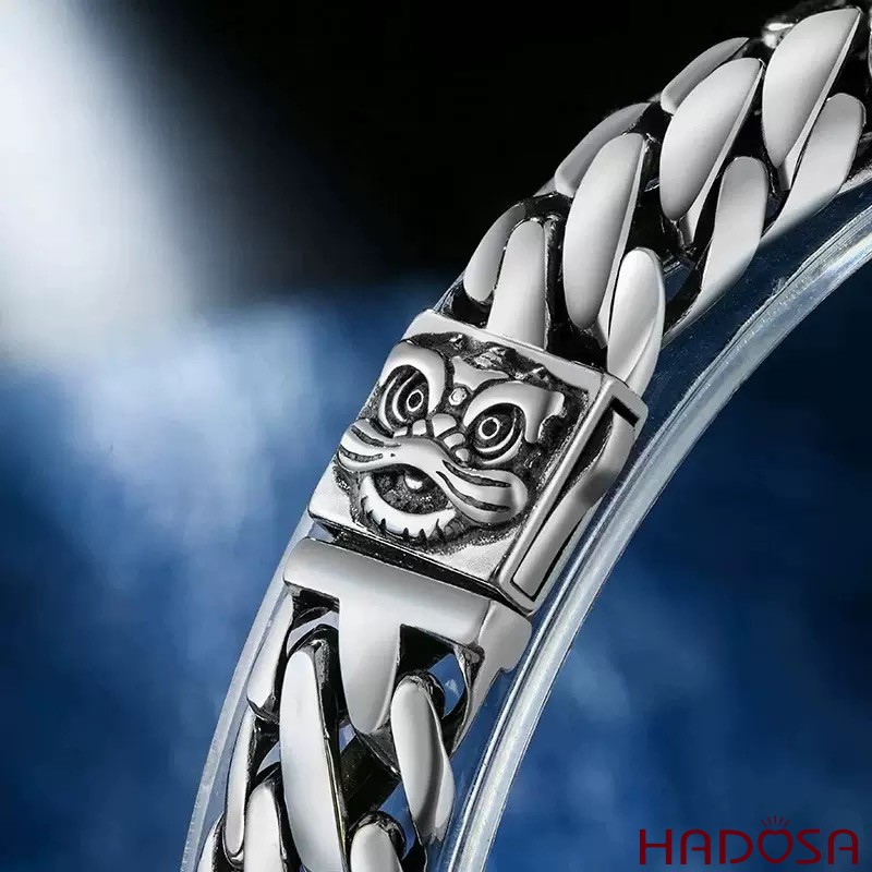 Lắc Tay Nam Bạc Móc Xích Bán Nguyệt Kỳ Lân 20cm