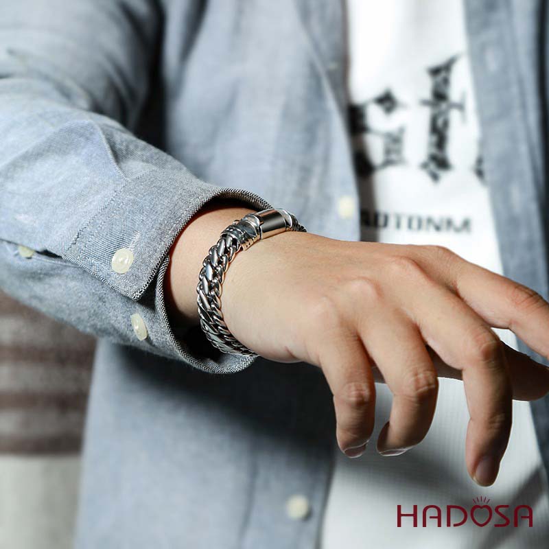 Lắc Tay Nam Bạc Bản To Móc Xích Bán Nguyệt