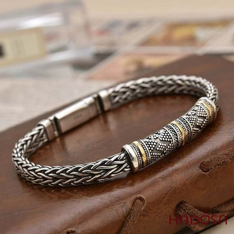 Lắc Tay Nam Bạc Thái S925 Dệt Xương Rồng Cổ Điển