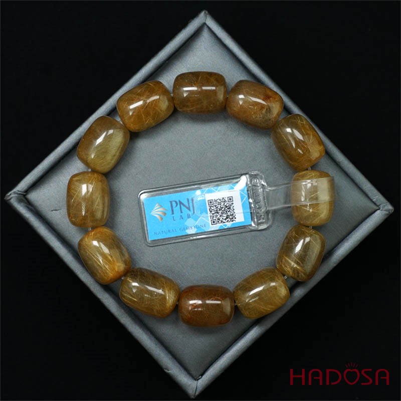 Vòng Thạch anh tóc vàng hạt trụ 13x18mm chuẩn 5A