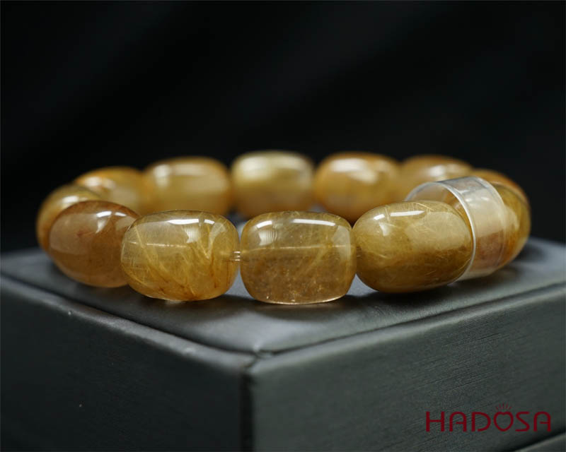 Vòng Thạch anh tóc vàng hạt trụ 13x18mm chuẩn 5A