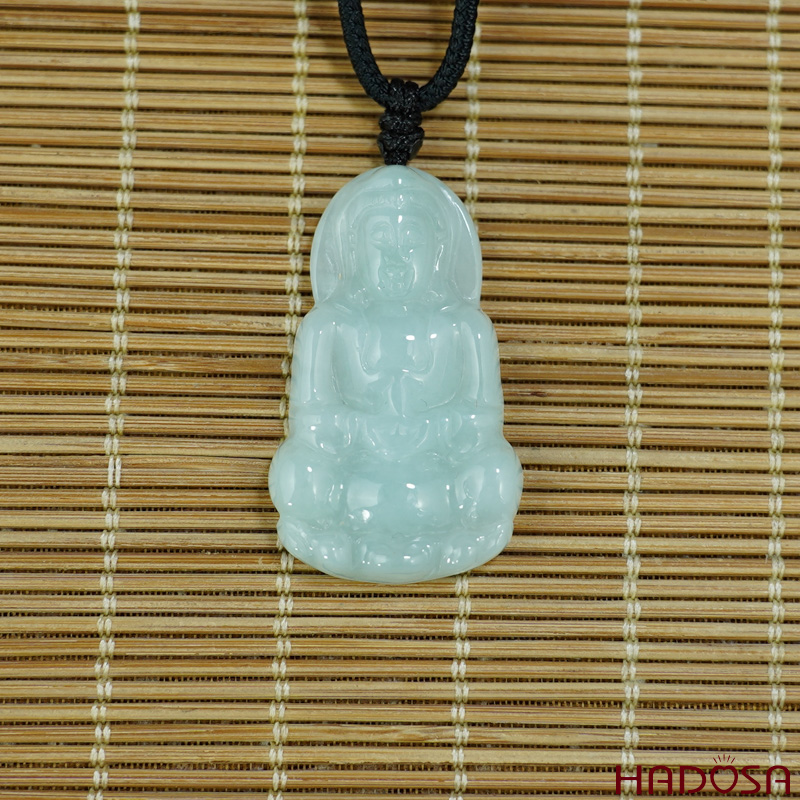 Phật Quan Âm Cẩm Thạch A Xanh Lý Môn 38x22mm