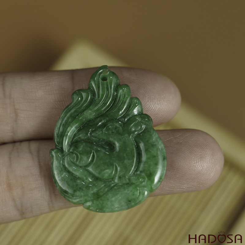 Hồ Ly Cẩm Thạch xanh tươi 26x33x4.5mm