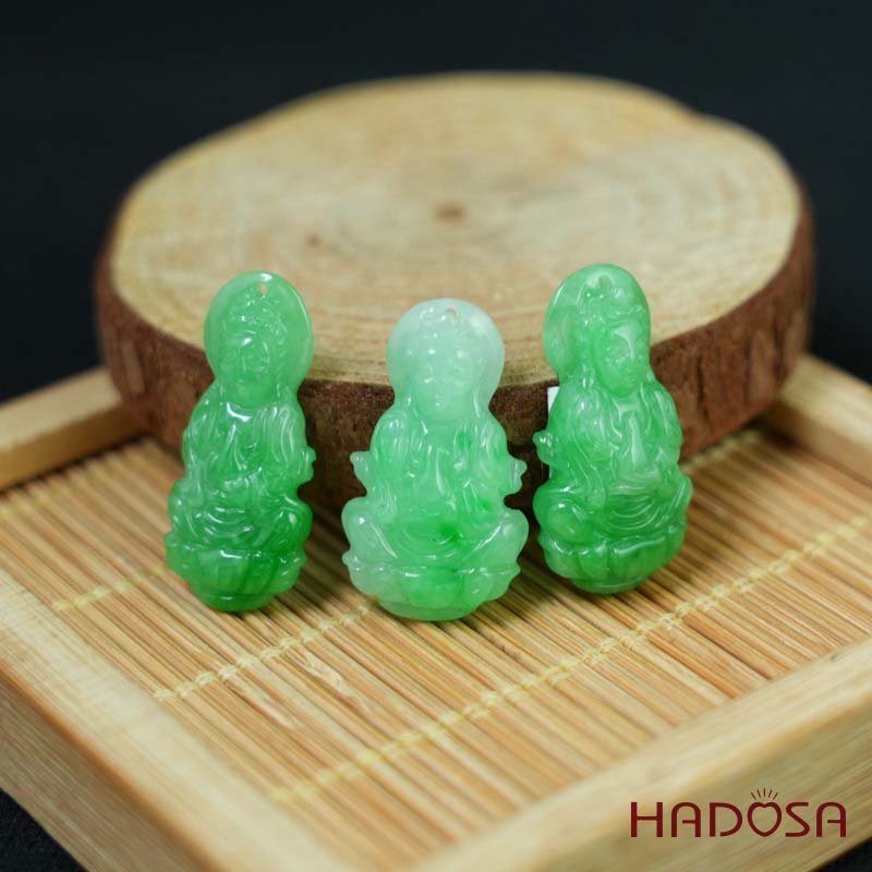 Mặt Quan Âm Cẩm Thạch xanh ngọc 11*26mm