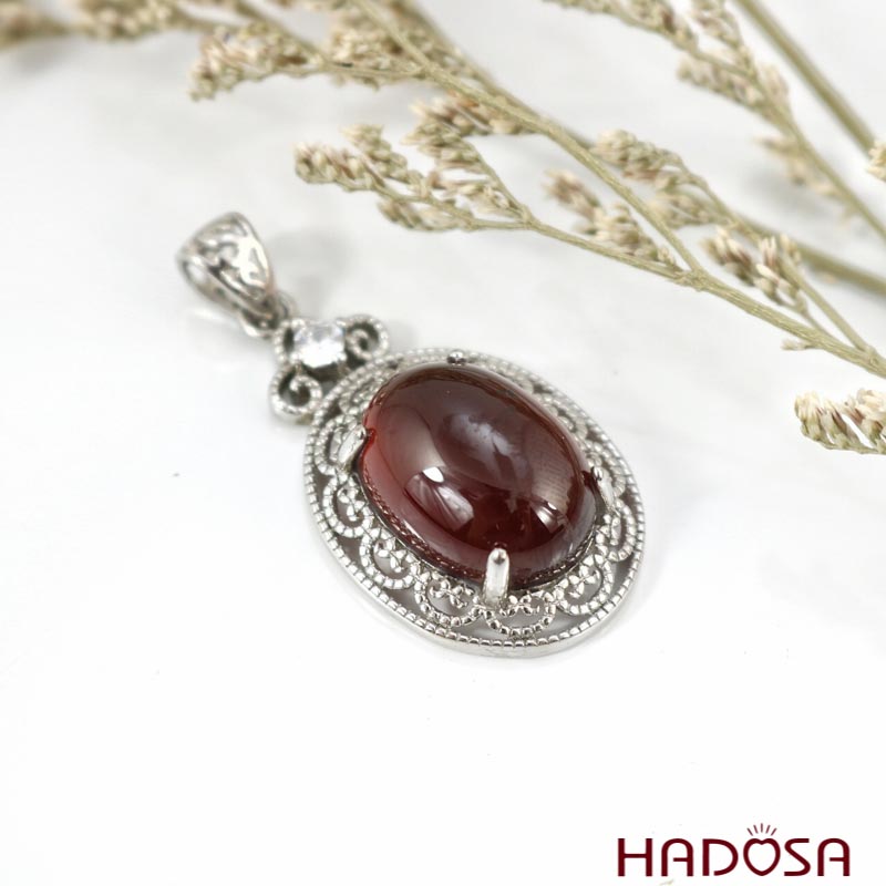Mặt đá Garnet bạc 925
