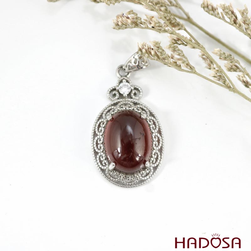 Mặt đá Garnet bạc 925