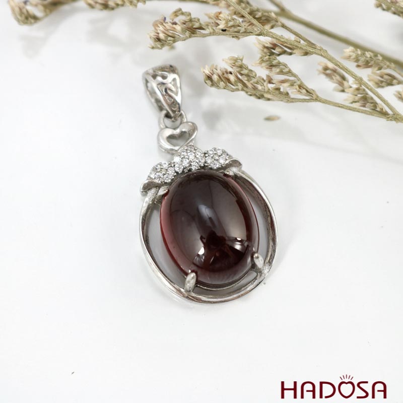 Mặt đá Garnet bạc 925