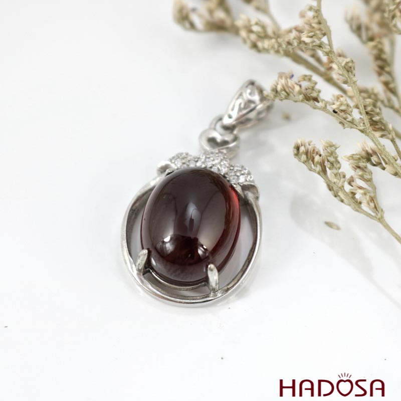 Mặt đá Garnet bạc 925
