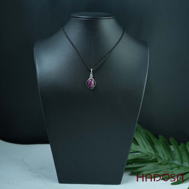 Mặt dây chuyền đính đá Ruby oval 10x14mm bạc 925