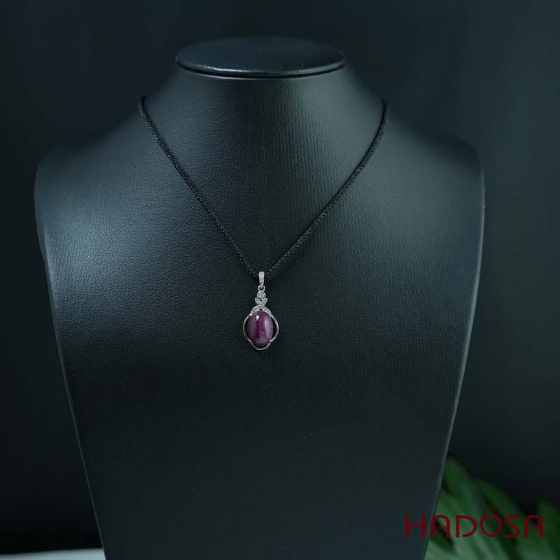 Mặt dây chuyền đính đá Ruby oval 10x14mm bạc 925
