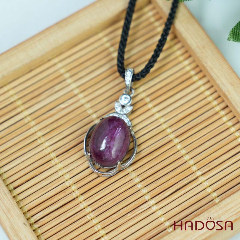 Mặt dây chuyền đính đá Ruby oval 10x14mm bạc 925