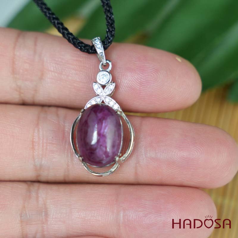 Mặt dây chuyền đính đá Ruby oval 10x14mm bạc 925