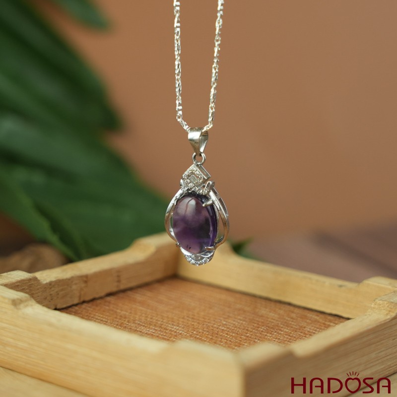 Mặt dây chuyền đá Thạch anh tím 9x13mm bạc 925