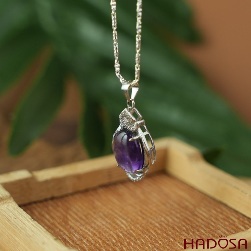 Mặt dây chuyền đá Thạch anh tím 9x13mm bạc 925