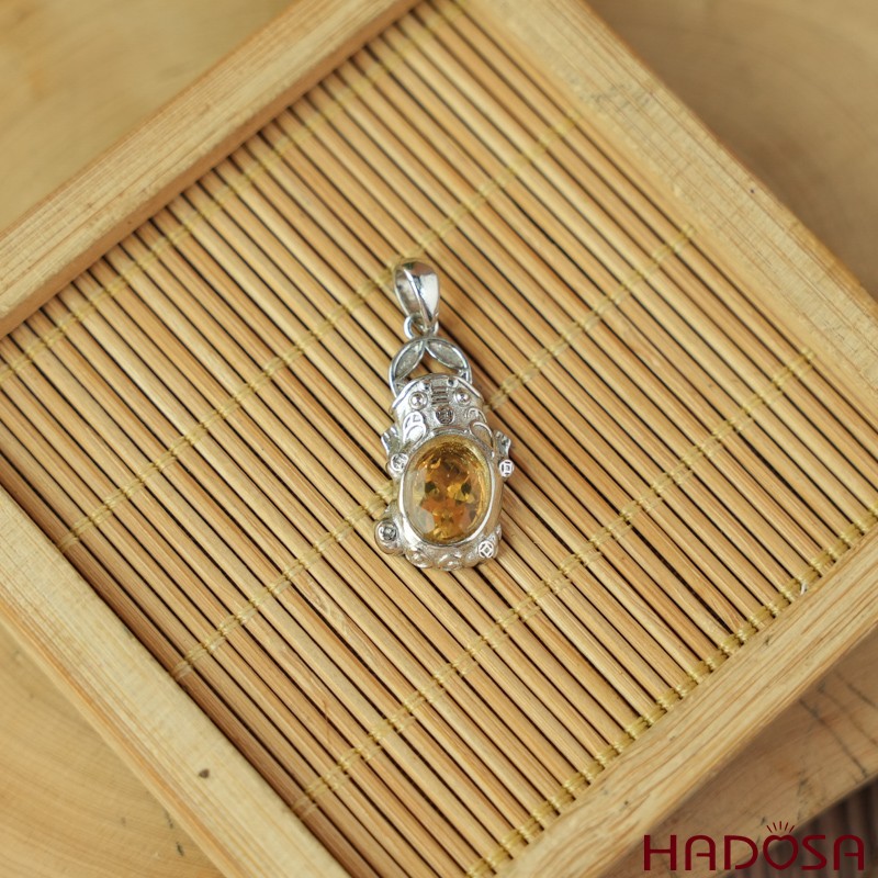Mặt dây chuyền tỳ hưu đá Citrine 7x9mm bạc 925