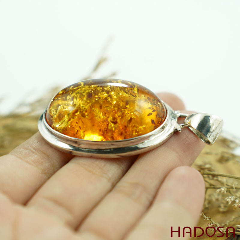 Mặt dây chuyền bạc Hổ Phách Baltic oval 25*35mm