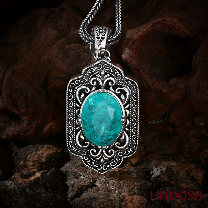 Mặt dây bạc nam họa tiết Mandala Đá lam mệnh Thủy