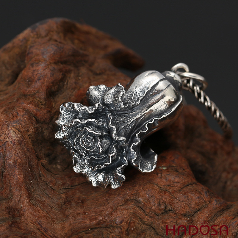 Mặt dây chuyền bạc nam phong thủy bông cải