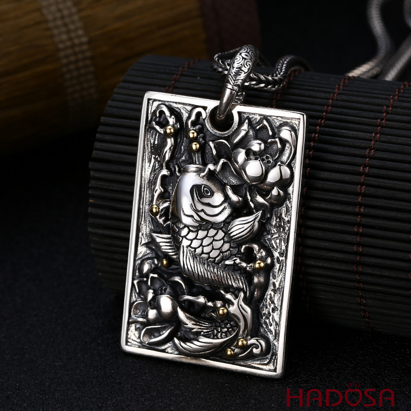 Mặt dây chuyền bạc Thái cá chép liên hoa