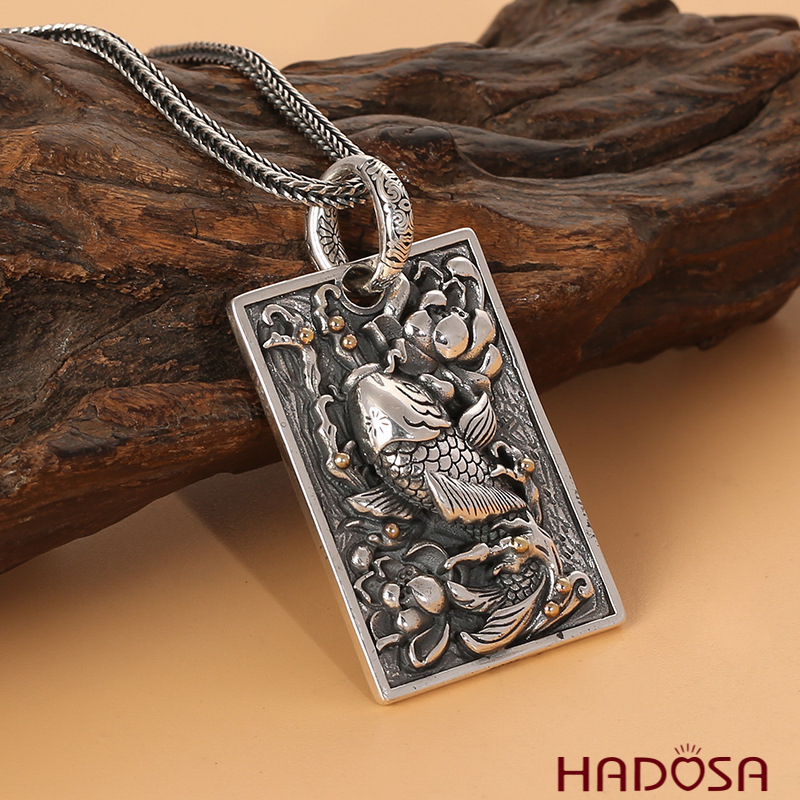 Mặt dây chuyền bạc Thái cá chép liên hoa