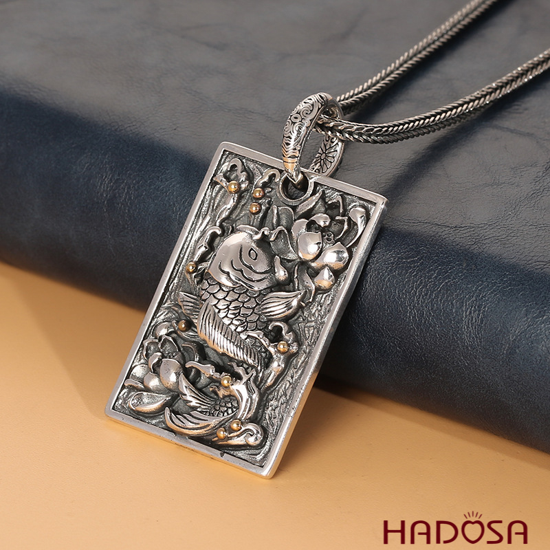 Mặt dây chuyền bạc Thái cá chép liên hoa
