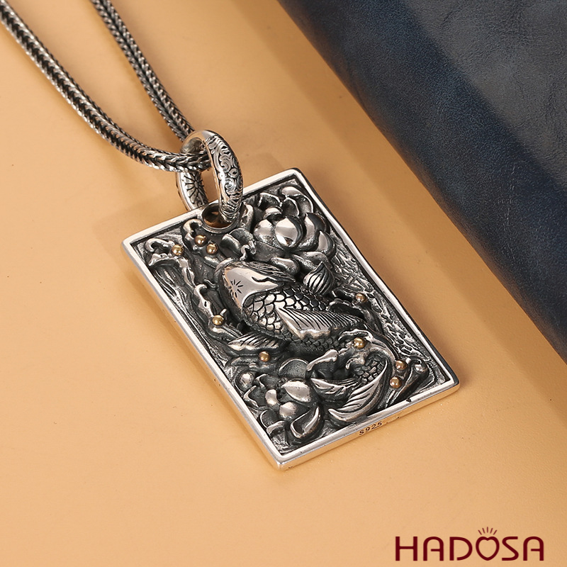 Mặt dây chuyền bạc Thái cá chép liên hoa