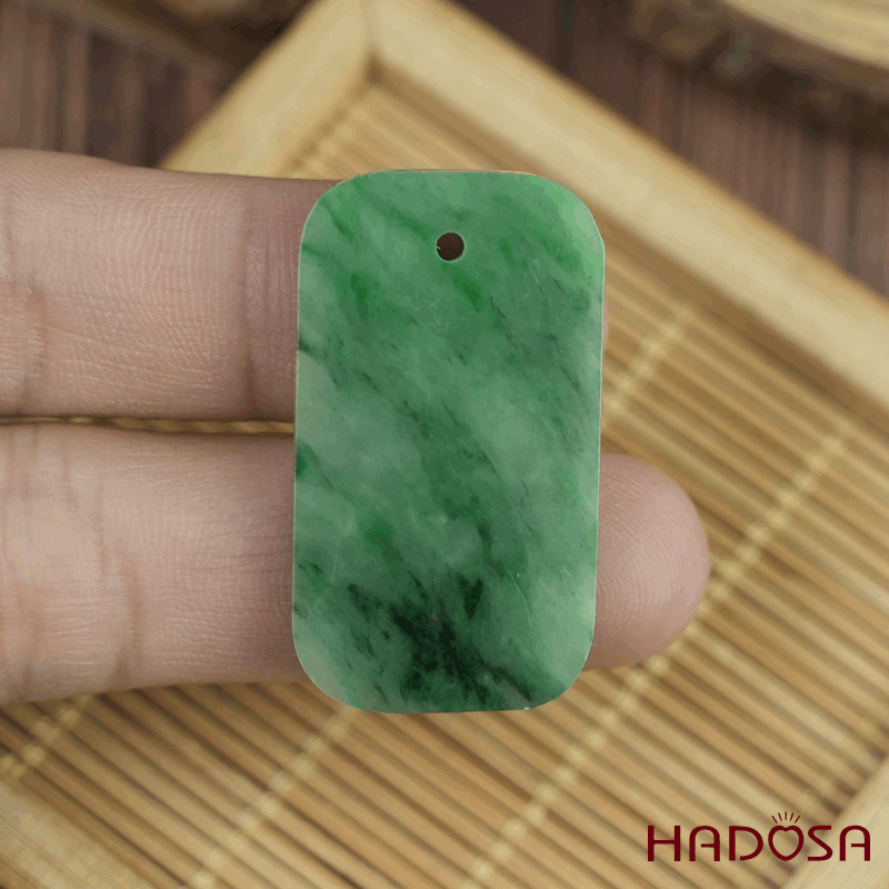 Mặt Cẩm Thạch Vô Sự Bài chữ nhật xanh lý 35x18x4mm
