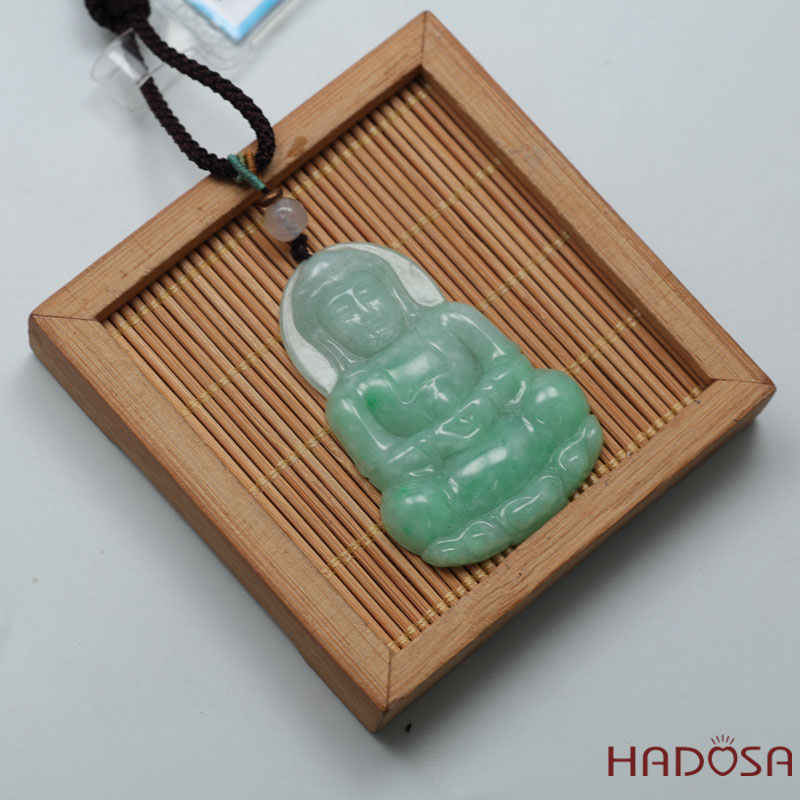 Phật Quan Âm Ngọc Cẩm Thạch Jade A Nếp Lý 45x35mm