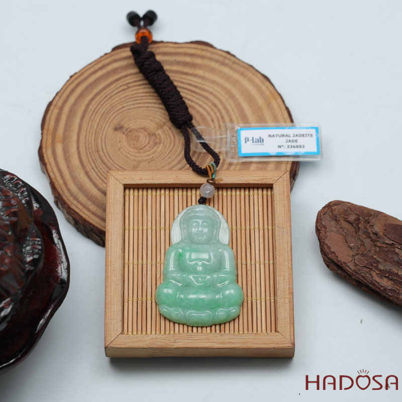 Phật Quan Âm Ngọc Cẩm Thạch Jade A Nếp Lý 45x35mm