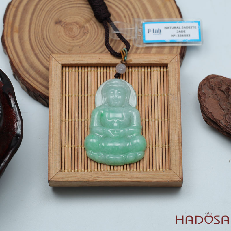 Phật Quan Âm Ngọc Cẩm Thạch Jade A Nếp Lý 45x35mm