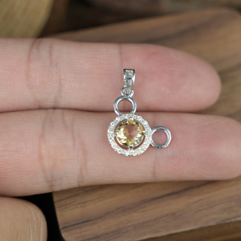 Mặt dây chuyền Citrine 6mm bạc 925