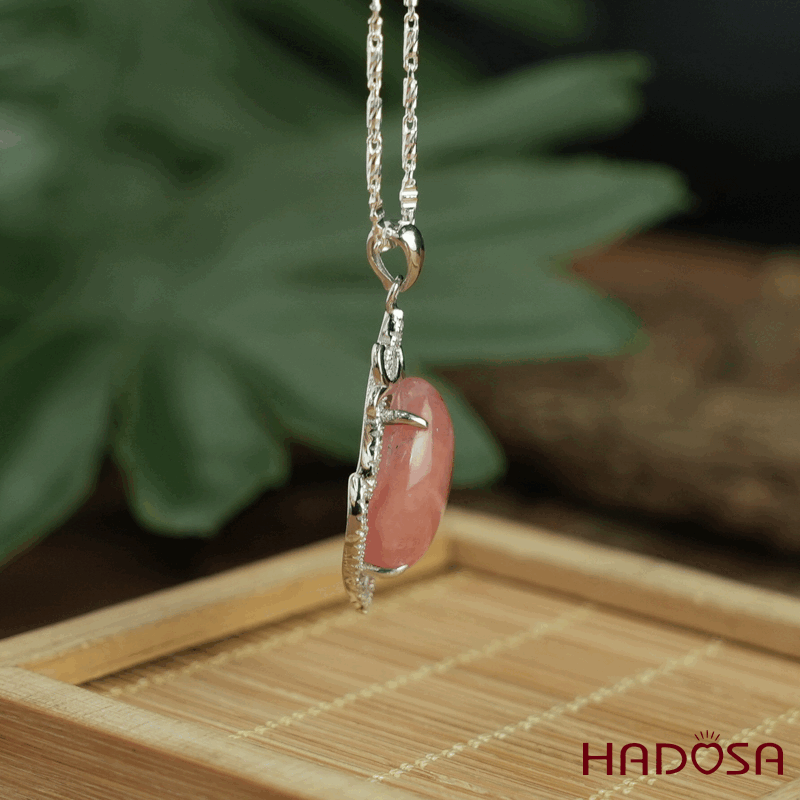 Mặt dây chuyền đá đào hoa giọt nước 15x21mm