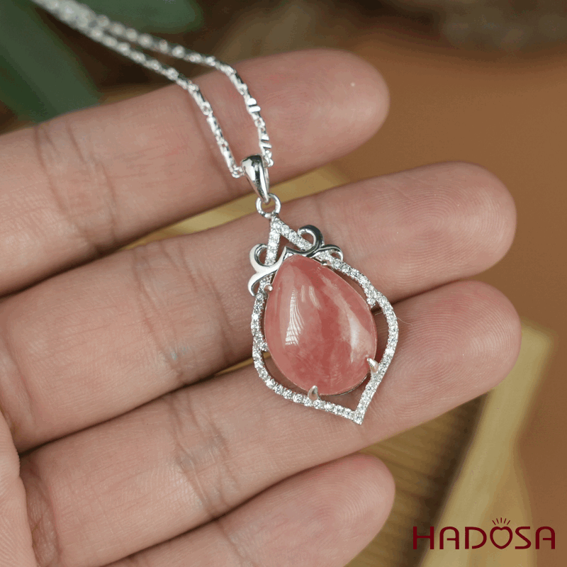 Mặt dây chuyền đá đào hoa giọt nước 15x21mm