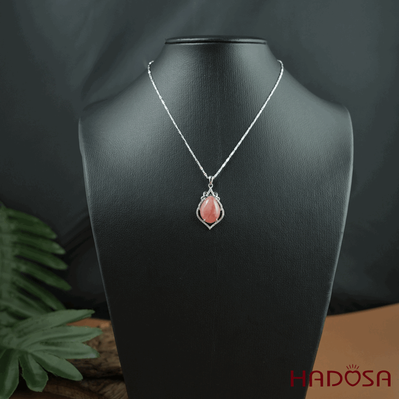 Mặt dây chuyền đá đào hoa giọt nước 15x21mm