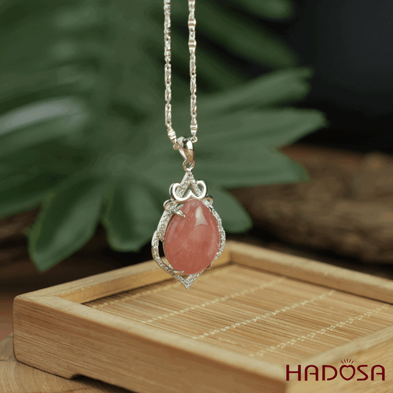 Mặt dây chuyền đá đào hoa giọt nước 15x21mm