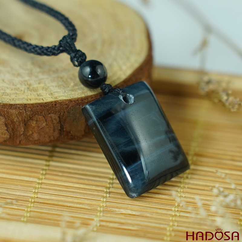 Mặt dây chuyền đá mắt Hổ xanh đen 22x27mm  chuẩn 6A