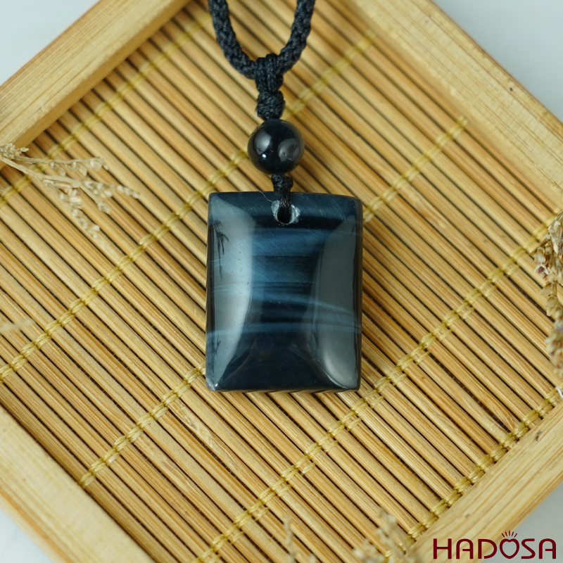 Mặt dây chuyền đá mắt Hổ xanh đen 22x27mm  chuẩn 6A