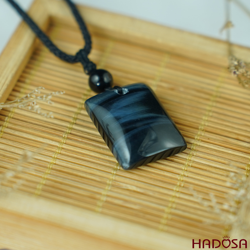 Mặt dây chuyền đá mắt Hổ xanh đen 22x27mm  chuẩn 6A