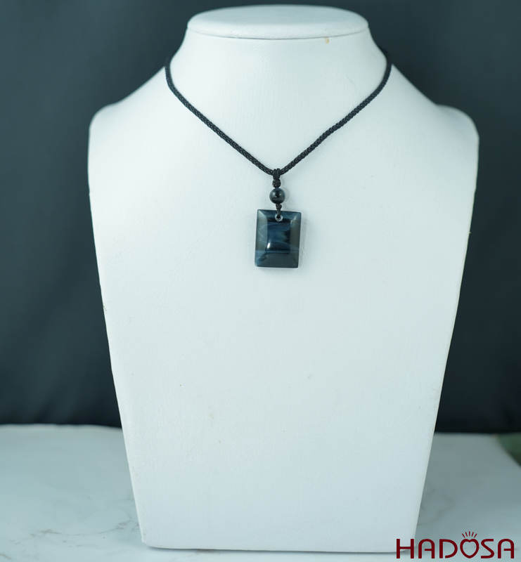 Mặt dây chuyền đá mắt Hổ xanh đen 22x27mm  chuẩn 6A