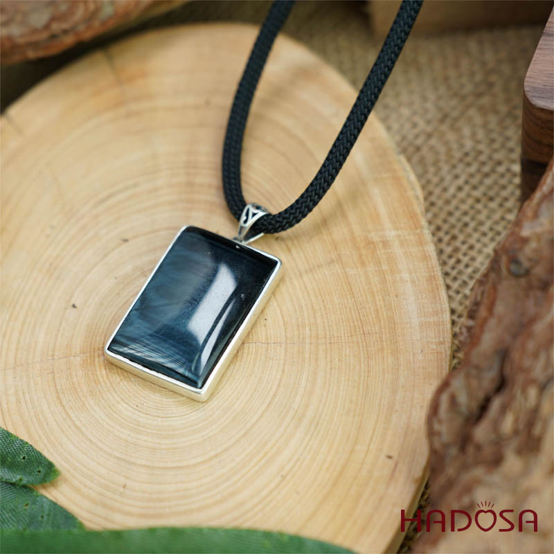 Mặt đá thạch anh mắt Hổ xanh đen 32x22mm chuẩn 6A