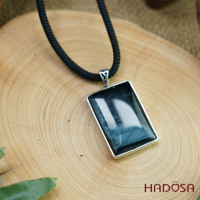 Mặt đá thạch anh mắt Hổ xanh đen 32x22mm chuẩn 6A