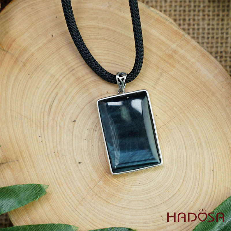 Mặt đá thạch anh mắt Hổ xanh đen 32x22mm chuẩn 6A